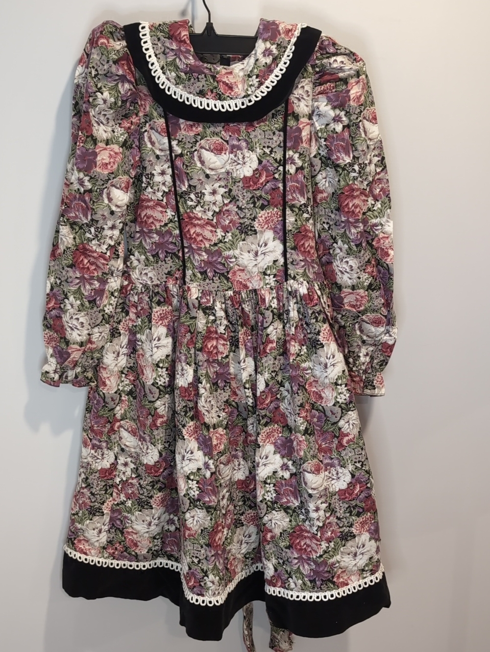 Vintage Prairie Floral Puff Long-Sleeve Dress Size 10 Velvet 90's Cottagecore